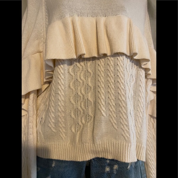 Project NAADAM Sweaters |Ivory Neck Ruffle Sweater - Picture 3 of 5